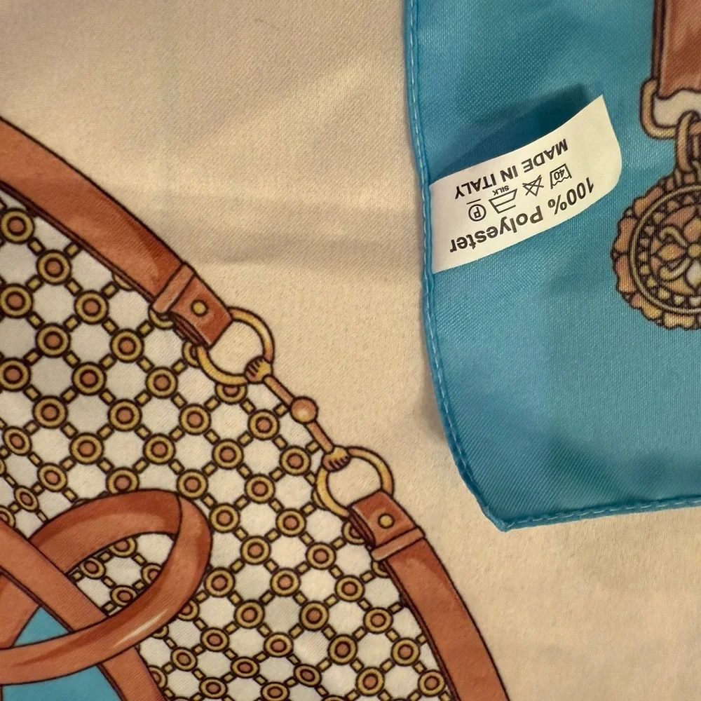 Elegant Blue and Brown Equestrian Patterned Scarf 34x34